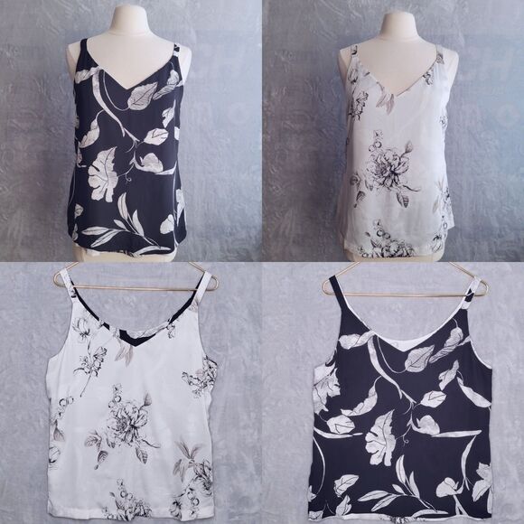 White House Black Market Tops - WHBM Black & White Floral Reversible Sleeveless Top Size M Office Career Tank